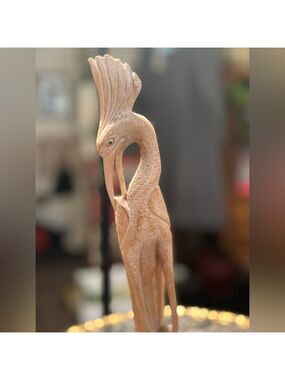 1930s Art Deco Organic Root Wood Root Hand Carved Heron Folk Art Statue 11in